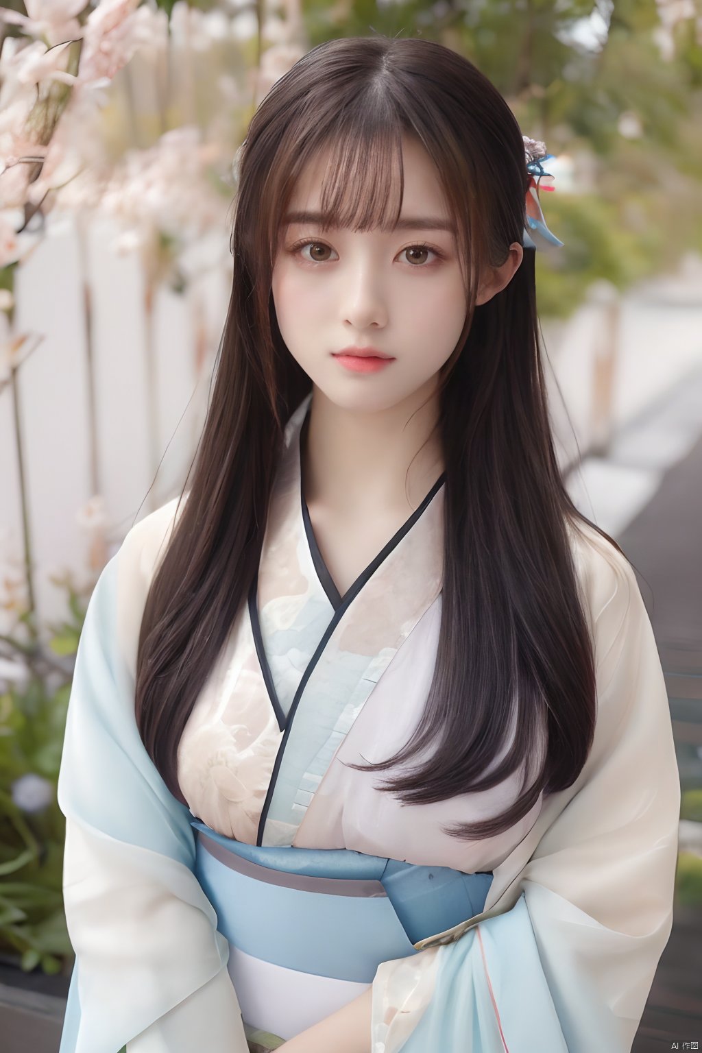  Best quality, masterpiece, ultra high res, (photorealistic:1.2), a girl,Depth of field,1girl,solo,Hashimoto_Kanna,school uniform, hanfu, calligraphic, song_hanfu