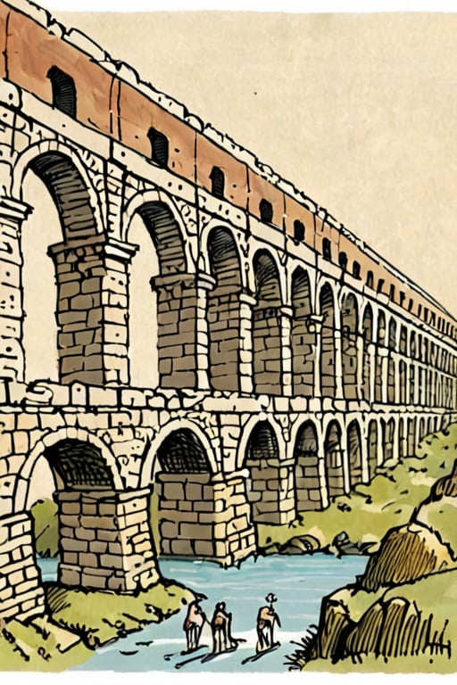 Illustration of a roman aqueduct by David Macaulay 