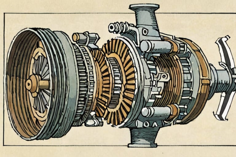 cross-section Illustration of a helicopter engine  by David Macaulay 