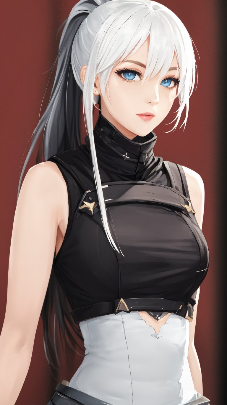 jett \(valorant\), masterpiece, best quality, ultra detailed, (Beautiful tall girl, frecles, pale skin, white hair, ponytail, bangs, disheveled hair,