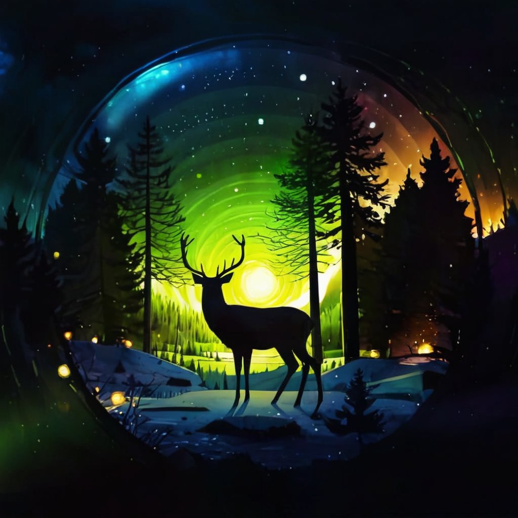 1 deer, (Circle), SoraSleepAI, night, nature