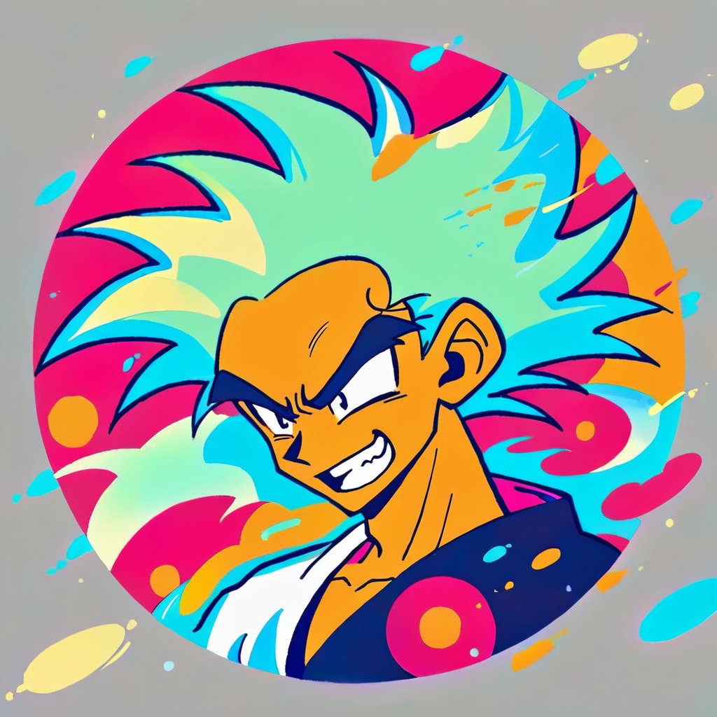 1 songoku, portrait, simple background, (Circle), SoraSleepAI