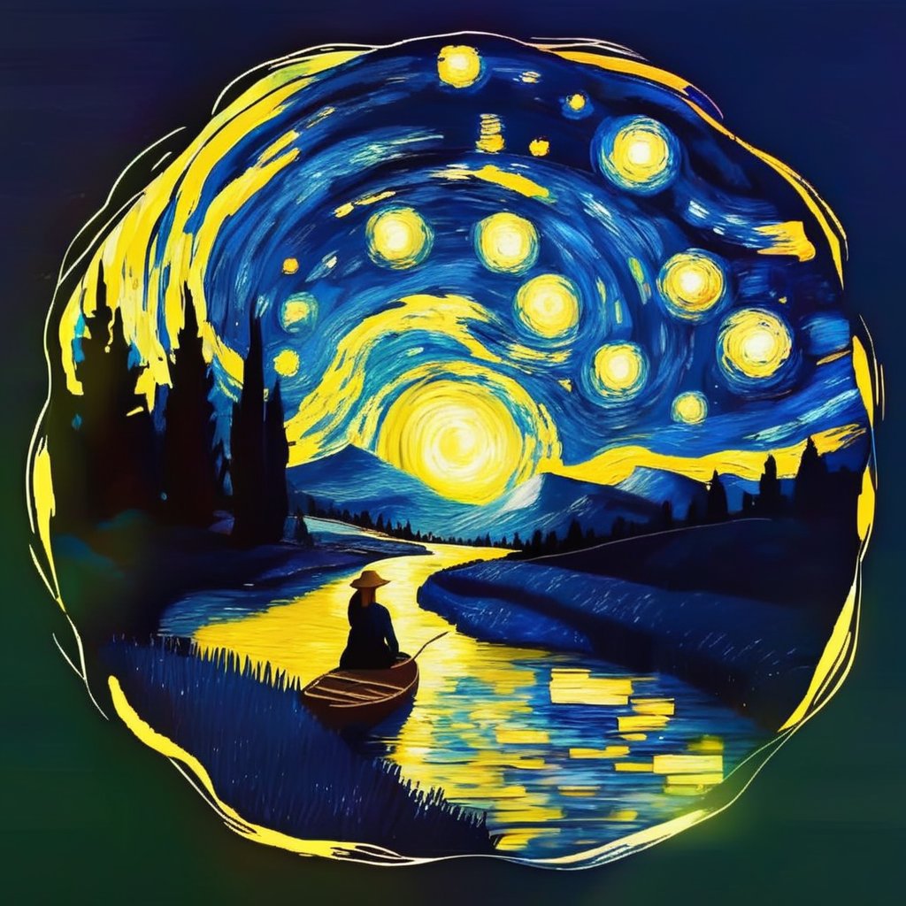 1 shade girl, van gogh style, nature, night, SoraSleepAI, Circle