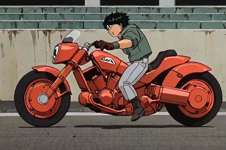 a frame of a animated film of motorcycle , style akirafilm 