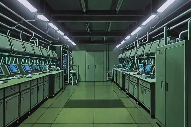 a frame of a animated film of  a body part lab growing facility in neo tokyo, style akirafilm 