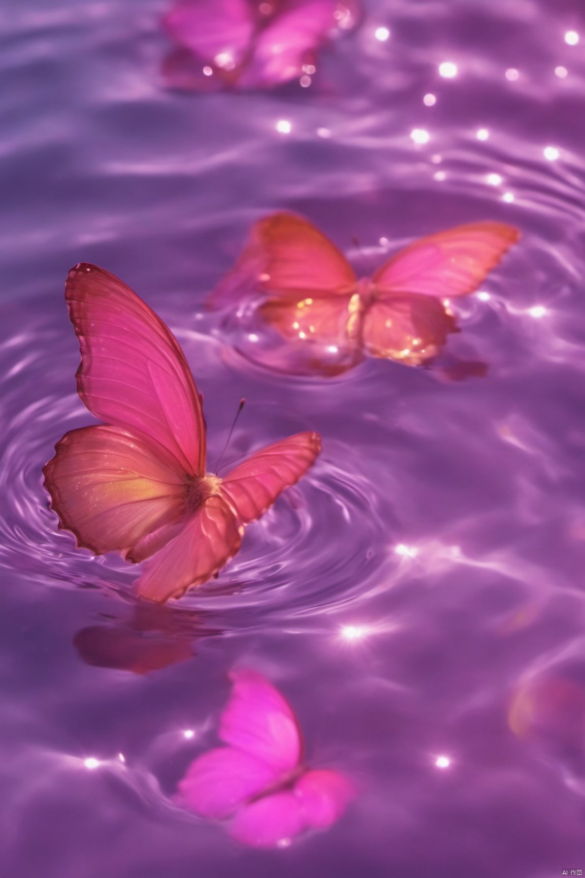  Water_butterfly,Rainbow fluorescent colors butterfly,water,water ripplesrple