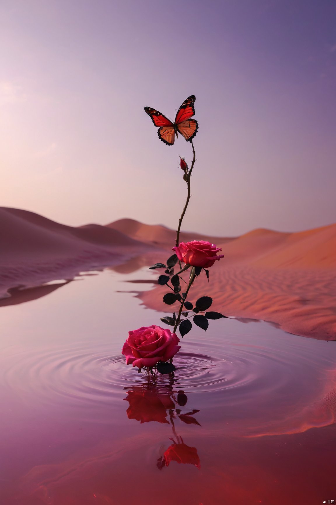 X-Rose,rose,red,pink,puWater_butterfly,butterfly,water,water ripplesrpleX-Rose,rose,red,pink,purple, Silhouette_Landscape, Water_butterfly, desert_sky, weijin_hanfu, medusa, FANTASY