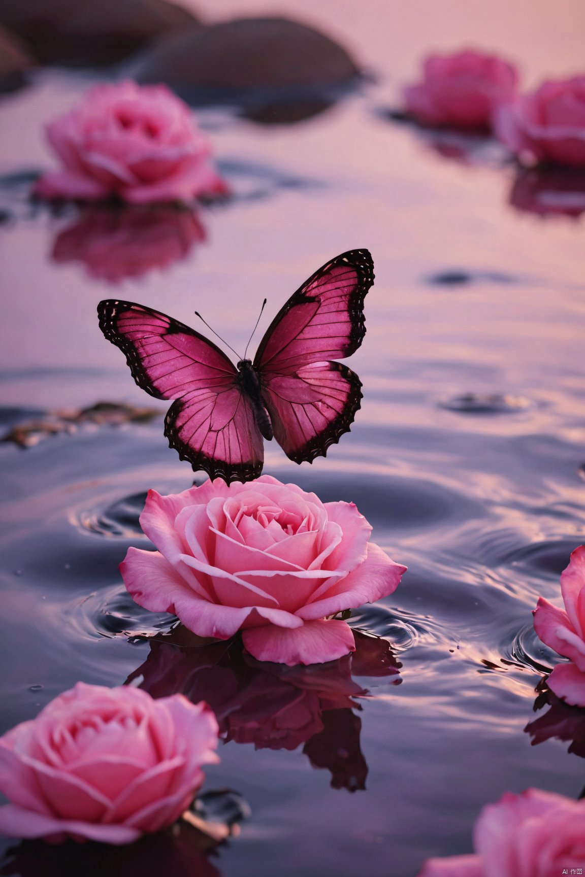 X-Rose,rose,red,pink,puWater_butterfly,butterfly,water,water ripplesrpleX-Rose,rose,red,pink,purple, Silhouette_Landscape, Water_butterfly, desert_sky, weijin_hanfu, medusa, FANTASY