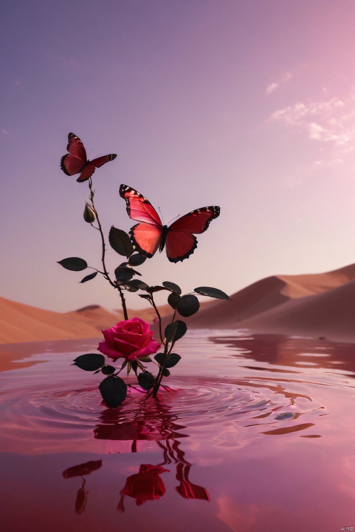 X-Rose,rose,red,pink,puWater_butterfly,butterfly,water,water ripplesrpleX-Rose,rose,red,pink,purple, Silhouette_Landscape, Water_butterfly, desert_sky, weijin_hanfu, medusa, FANTASY