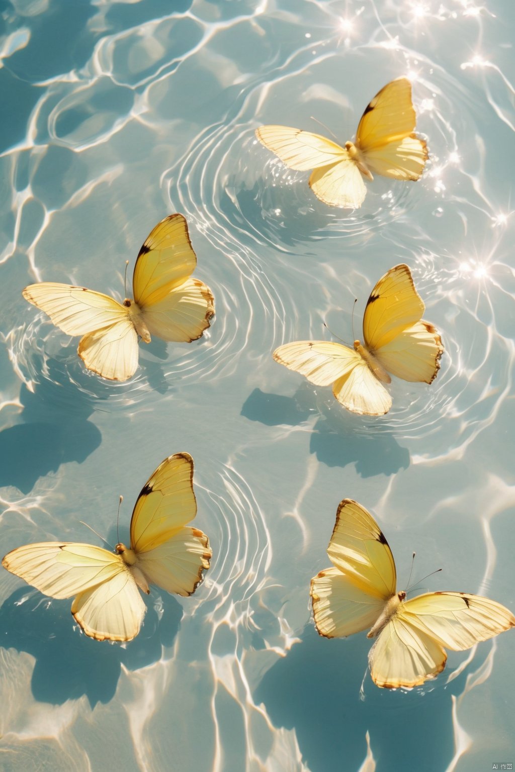  Water_butterfly,yellow butterfly,water,water ripples,beach