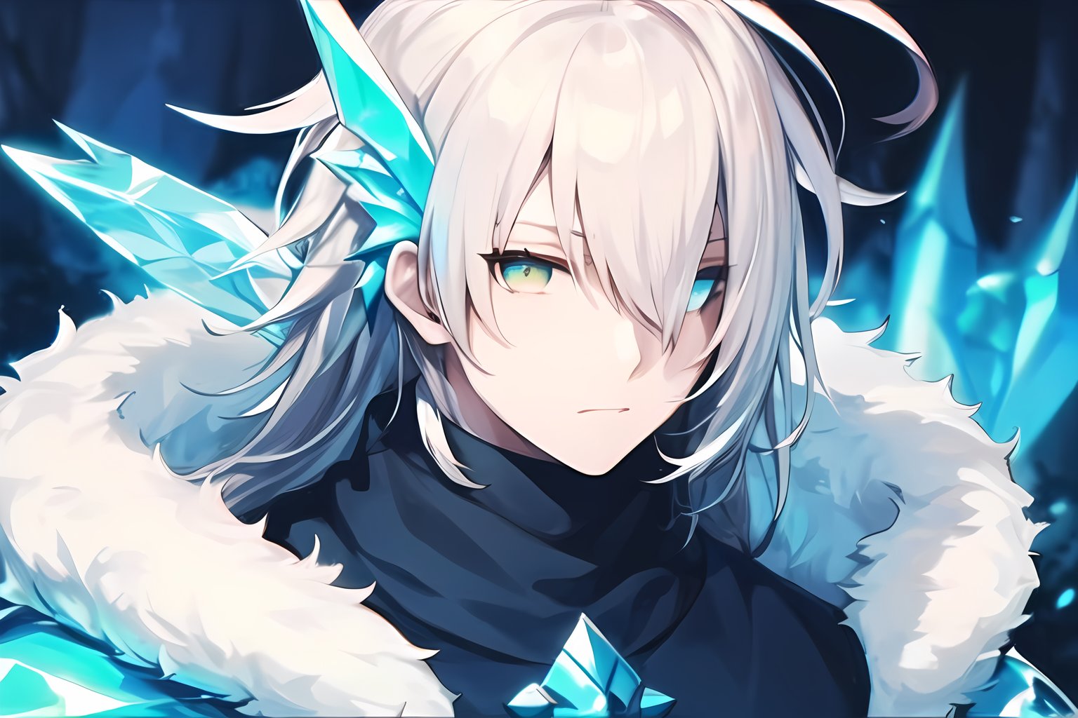 masterpiece, best quality, Looking at viewer, male_focus, upper_body, 1boy,  

Pavel,White hair,green eyes, Ahoge,hair ornament, long hair, close-up, ice_magic,