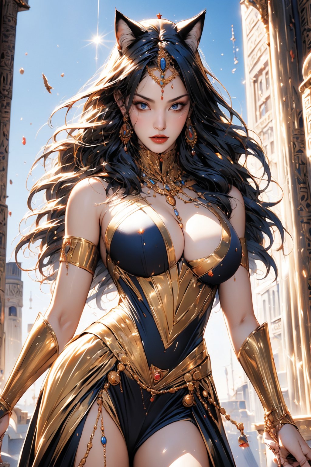 Egyptian queen, (cat woman), busty and sexy girl, 8k, masterpiece, ultra-realistic, best quality, high resolution, high definition,ECWITCH