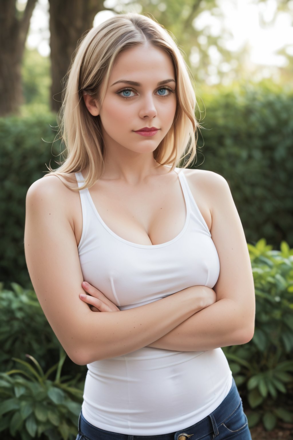 upper body of a Woman, wearing tanktop,Realistic