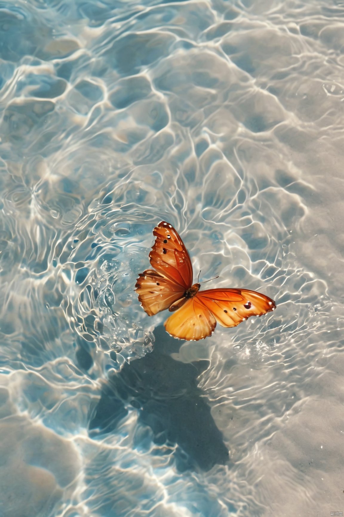  fantasy_butterfly,big coloful butterfly,water,water ripples,beach,