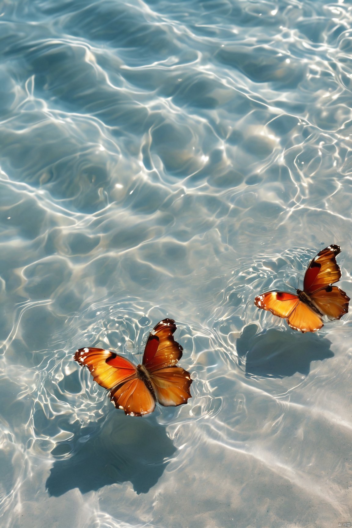  fantasy_butterfly,big coloful butterfly,water,water ripples,beach,