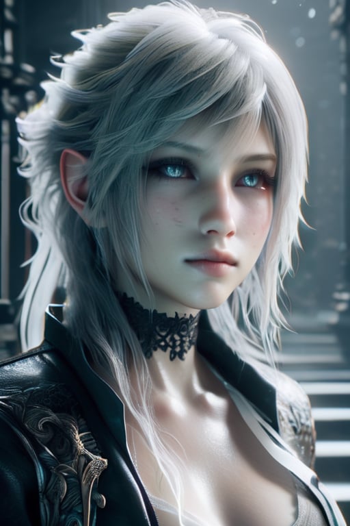 final fantasy,realistic,minimalism style,ghostly beauty,natural skin texture