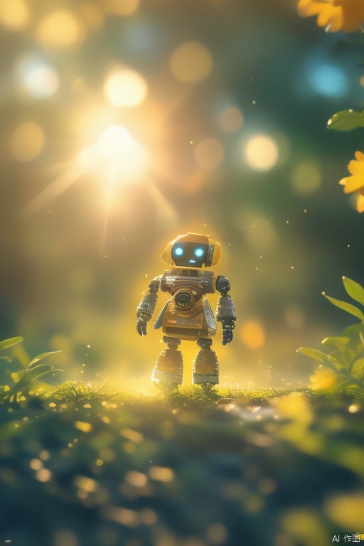 (La best quality, high resolution, super detailed, realistic), abandoned old robot, covered with plants, the sun shines on me (((sunrise))), light warm colors (((Masterpiece full of sunny elements) ))), ((best quality)), ((intricate details)) (8k)