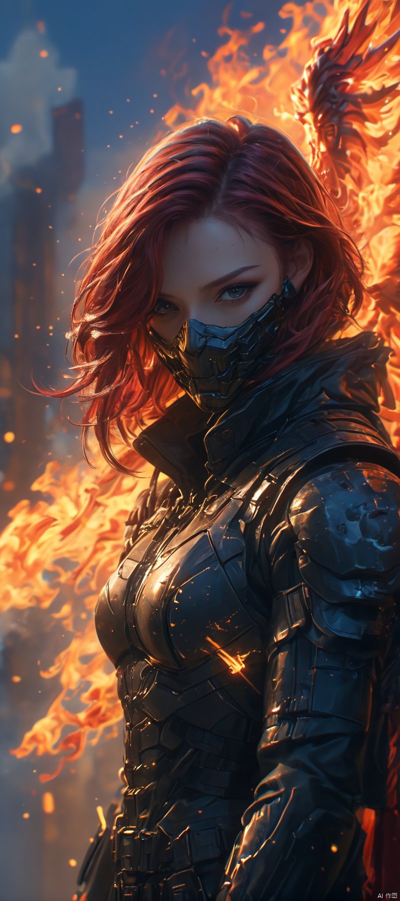 1 girl, Flame body, masterpiece, top quality,phoenix dark is x-men, beautiful and aesthetic:1.2, (1girl:1.3), (full body:1.5),red suitbody ,looking at viewer,fire hair, extreme detailed,(fire hands:1.5),fire,smoke,goddess, detailed, detail fingers, detail face, masterpiece,ultra realistic,32k,extremely detailed CG unity 8k wallpaper, best quality, Cinematic photography, movie mood, cinematic light, compelling composition, storytelling elements, conveys emotion, mood, and narrative depth, creating visually striking images that feel like still frames from a film, Cinematic portrait photography, capture subject in a way that resembles a still frame from a movie, cinematic lighting, story, narrative quality, drawing viewers into the scene and evoking a sense of cinematic immersion, capturing emotion, professional, engaging, compelling composition, night photography, nocturnal beauty, city lights, starry skies, celestial wonders, moonlit landscapes, urban glow, capturing the essence of darkness, ethereal atmosphere, dramatic shadows, magical ambiance, long exposure techniques, expert use of light sources, Heavenly Breasts, HKMAGIC,Wearing fist gauntlets, HKSTYLE,MECHA ANGEL SOLDIER,((Hold huge spear and huge shield:1.5)),