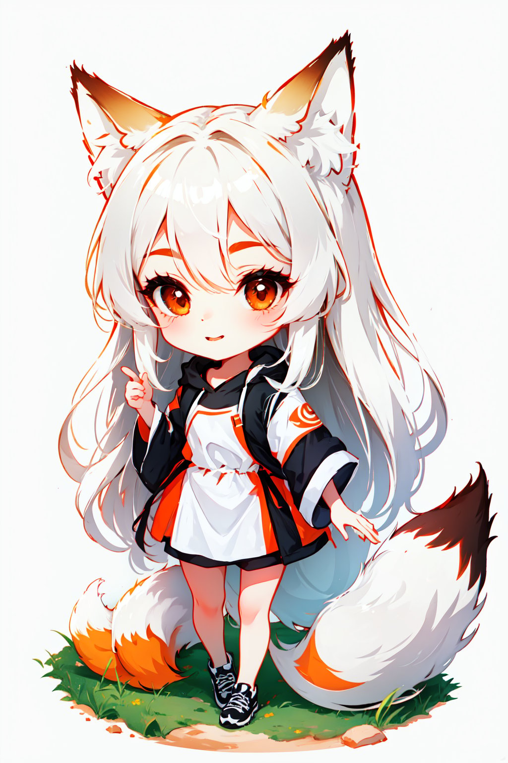 Cute girl, White background, full body image, fox girl. Chibi