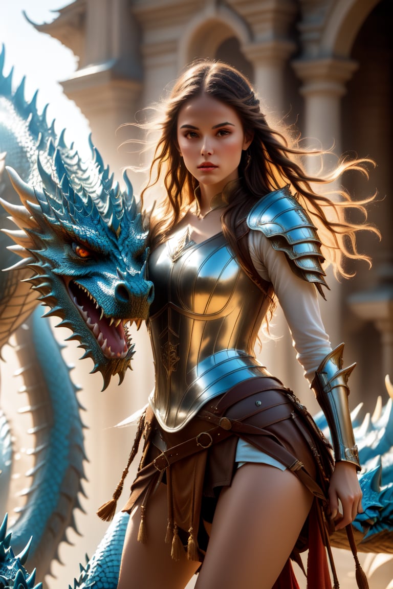 obmaster raw, super high image, super detail, super high resolution, 
((clear light, bright, daylight, ambient light)), ((bright colors)), 
a beautiful woman, with long hair and a statuesque body, mounted on
a giant dragon, she takes the reins of the beast, a young woman,
warrior, fantasy, half-discovered body, with shoulder pads and breastplate,
sword on the side of his leg, long hair, intricate intricate hair,
brown hair, young woman, fantasy warrior,
fantastic art, boris ballejo style, luis royo style,
in a fantasy place, with daylight,
8k, masterpiece, raw photo, Best quality, photorealistic, Extremely
Detailed Cg Unity 8k wallpaper, depth of field, light
cinematography, lens flare, ray tracing,Colors,LADYWARRIOR