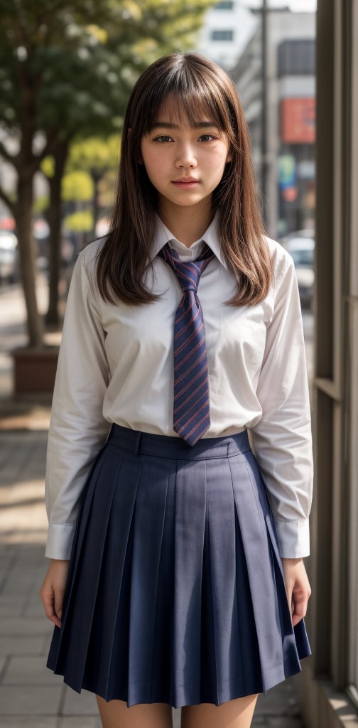 full color portrait of a young Japanese girl, school_uniforms , natural light, RAW photo, subject, 8k uhd, dslr, soft lighting, high quality, film grain, Fujifilm XT3,school uniform