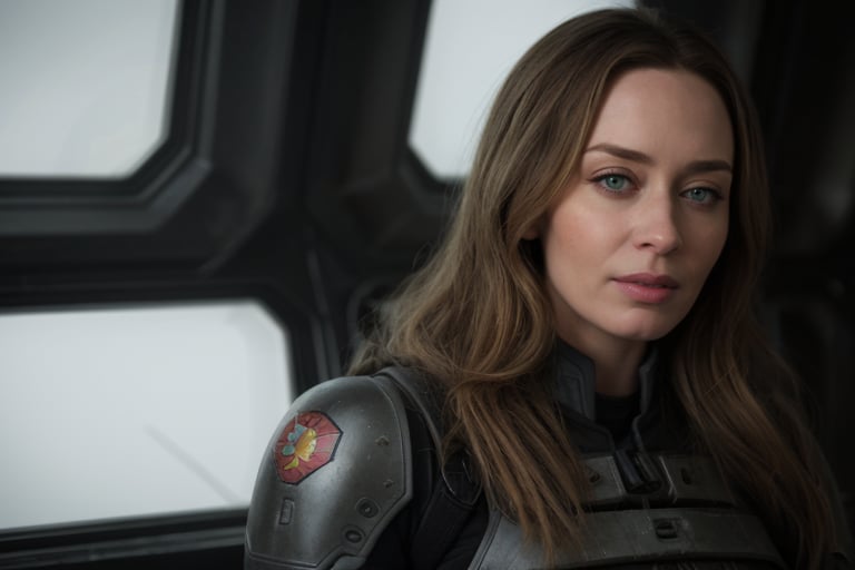 hyperrealistic image of Emily Blunt, acting in the film "Edge of Tomorrow"