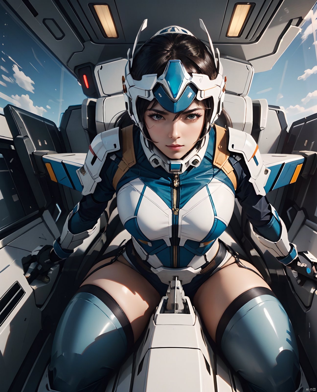  (masterpiece,best quality:1.2),finely detail,(extremely detailed CG unity 8k wallpaper),Amazing,intricate detail,science fiction,super fucking cool,from above,
1girl,bishoujo,airfoil headdress,fighter girl,mechanical restraints,stationary restraints,sex machine,
sitting,detailed mechanical seat,(mecha musume),(in cockpit),
spread legs, aviation pressure suit,porthole,ourdoors,
ultrawide shot, chinese armor