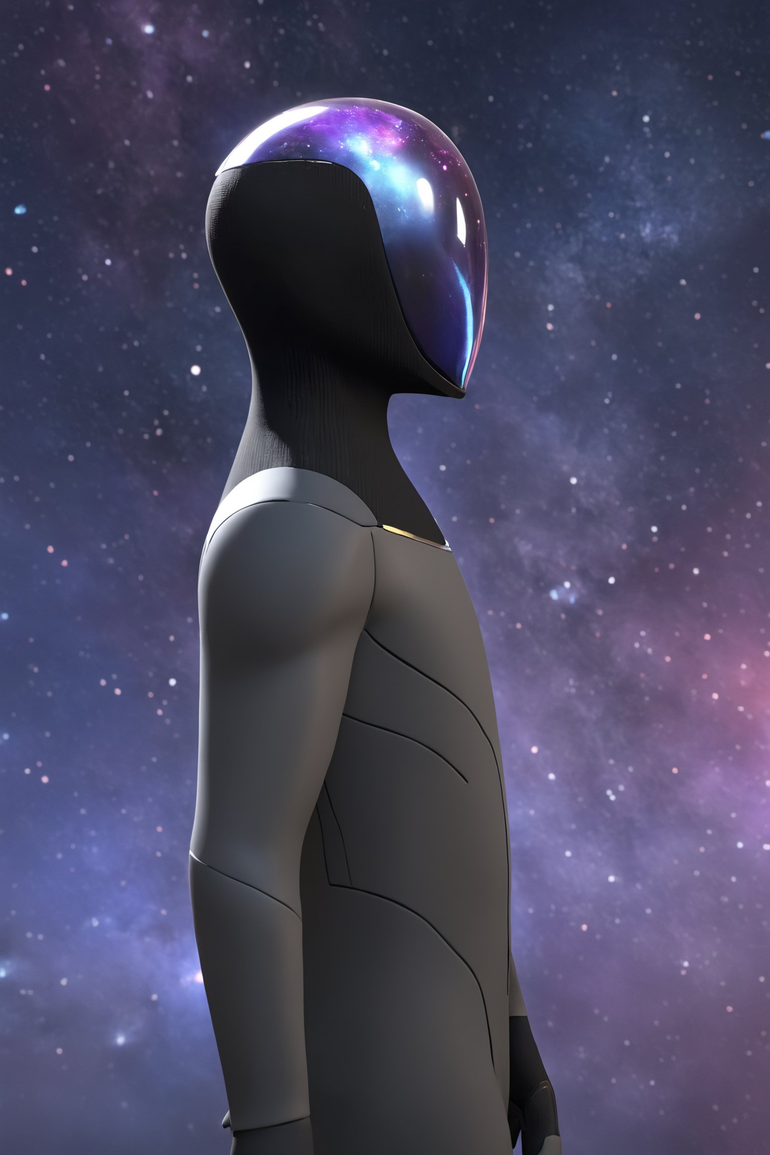 ParallelObserver, colorgalaxy reflected on a reflexive helmet, helmet, 1boy, bodysuit, leather overcoat, front-view, upperbody, black long coat, detailed, 3d render, unreal engine,colorgalaxy,disney pixar style,white body