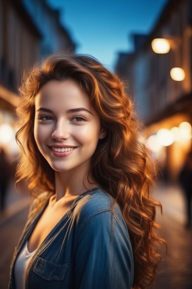 best quality, masterpiece, beautiful and aesthetic, 16K, (HDR:1.4), high contrast, bokeh:1.2, lens flare, (vibrant color:1.4), Ultra-realistic portrait of a young European woman in her 20s, her flowing brown hair with loose curls partially frames her face, (highly detailed face:1.4), Ultra High Resolution, (Realistic: 1.4), image hyperealism, Her delicate features were complemented by a radiant smile that lit up the room. She exuded grace and elegance, (torso visible),
more detail XL,, (dynamic seducing pose),Arabella