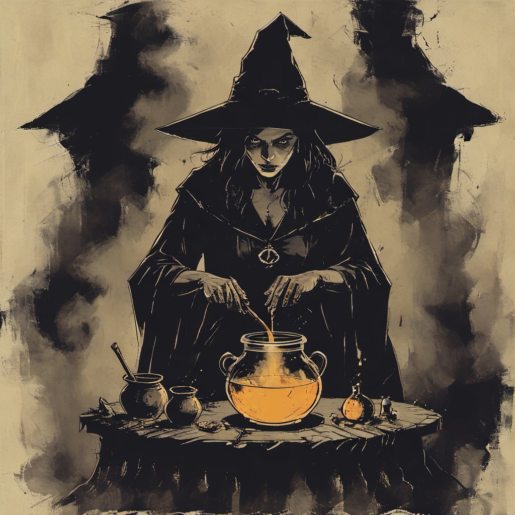 a witch making a potion 