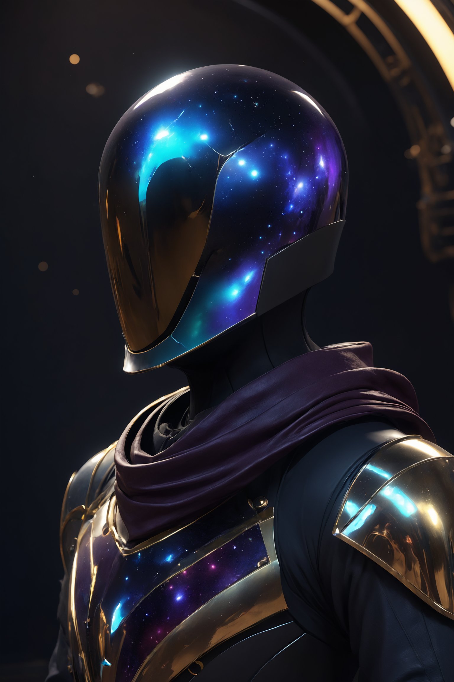 ParallelObserver, (colorgalaxy reflected on a reflexive helmet), metalic rim detailed helmet, 1boy, (leather long coat), scarf, [Renaissance themed], fantasy, front-view, detailed, 3d render, unreal engine, colorgalaxy,disney pixar style, 