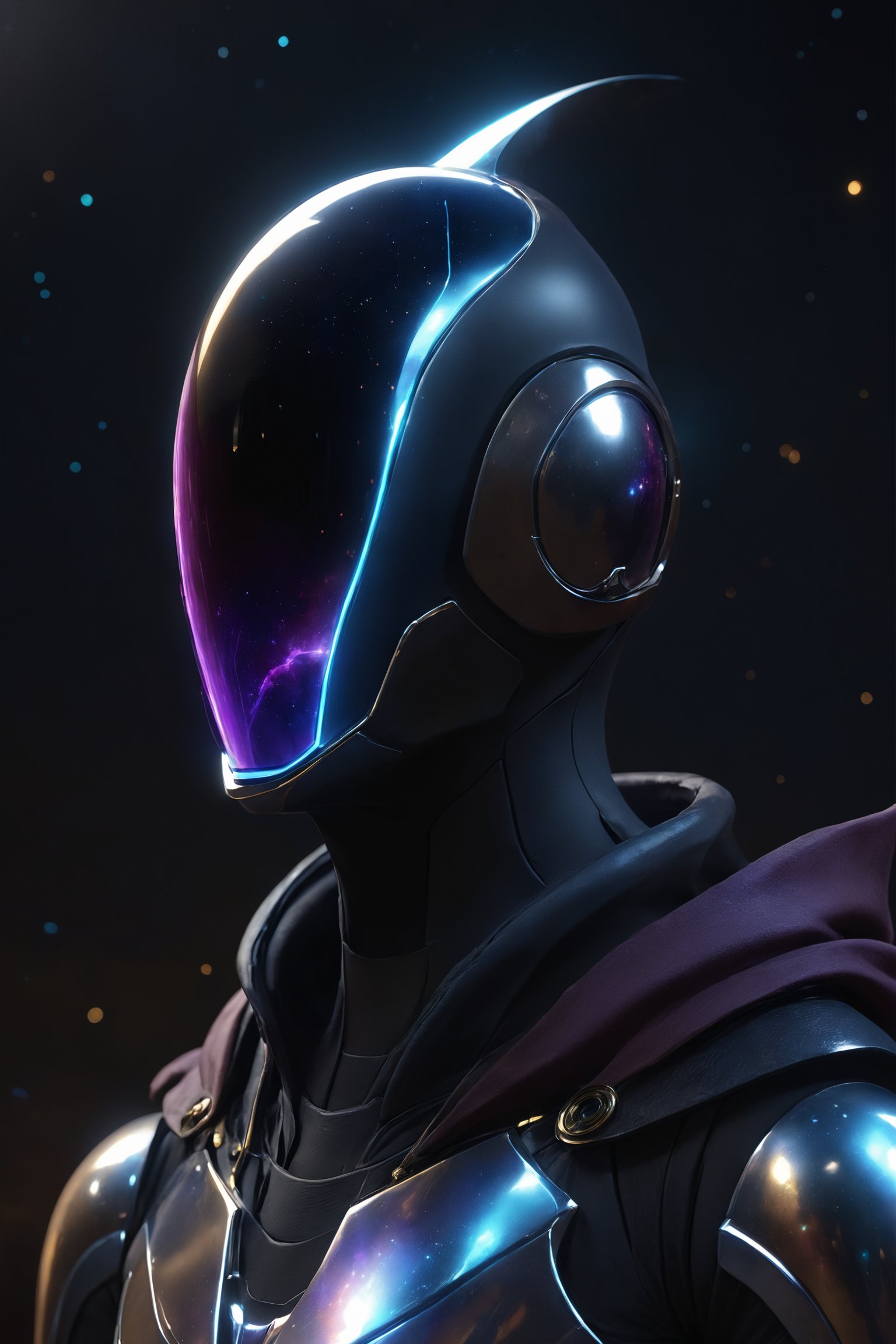 ParallelObserver, (colorgalaxy reflected on a reflexive helmet), metalic rim detailed helmet, 1boy, (leather long coat), scarf, [Renaissance themed], fantasy, front-view, upperbody, detailed, 3d render, unreal engine, colorgalaxy,disney pixar style, 