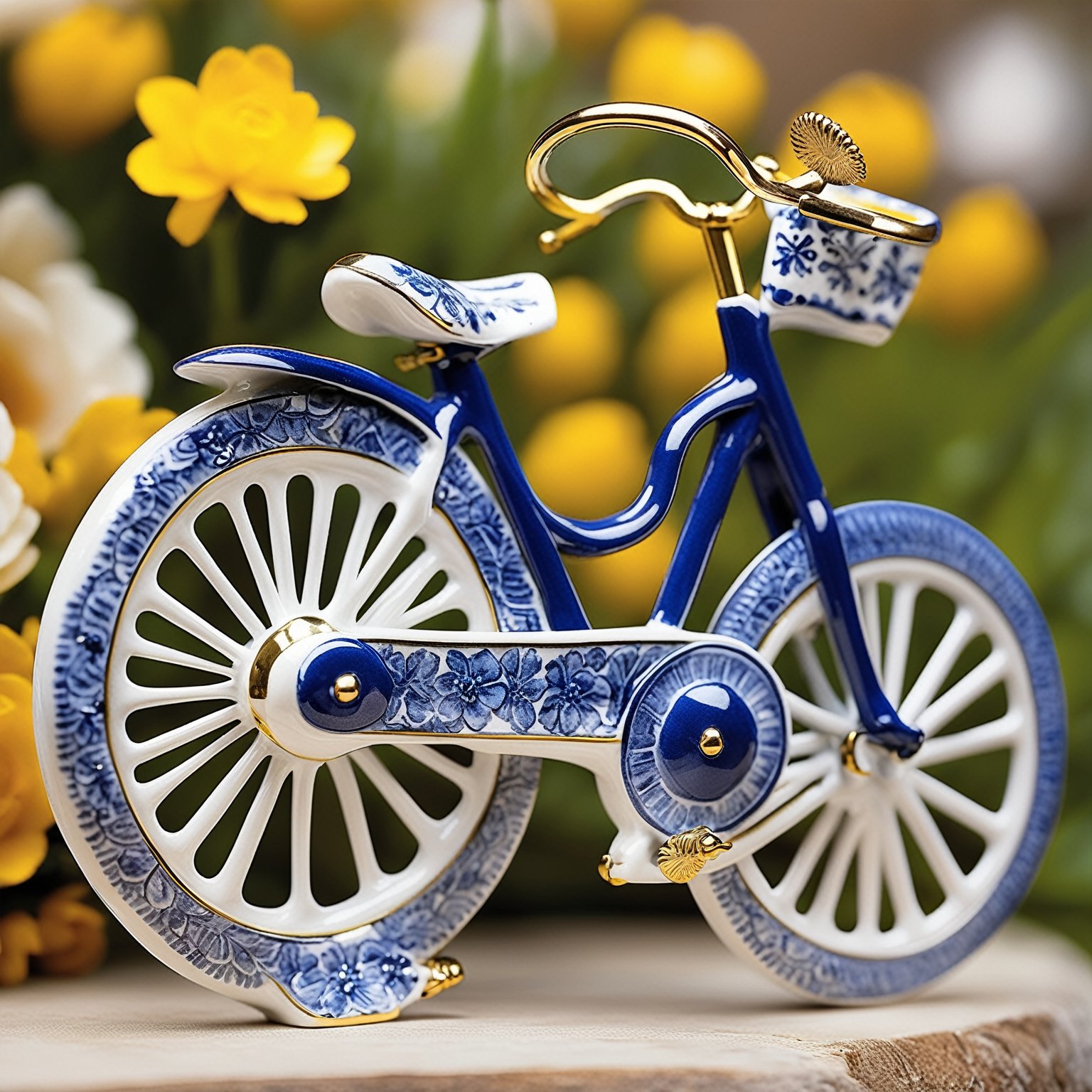 A beautifully crafted ceramic or porcelain figurine of a bicyle