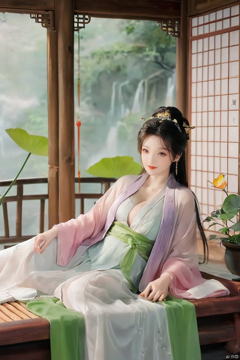  ((1girl)),solo,lying on back on bamboo mat bed in garden,paper fan,thin hanfu,foggy,(curtain),(bamboo forest),(huge breasts:1.88),(Spread your legs and expose your vagina:1.55),tiles roof,light green and white,off shoulders,chinese painting,gongbi style,water_color,(grapevineman:1.4),(huge breasts:2),(trees, artificial mountain, green lotus leaves,light pink lotus flowers),koi,wooden windows,doors,bed,stone,trandional architecture,temple,tower,wall,chinese garden,long hair,full body,bangs,(huge breasts:2.2),(masterpiece, Extremely detailed, best quality, highres:1.2),(ultra_detailed, UHD:1.2),soft smile,huyefo,1girl,see-through,(huge breasts:2.3),,pussy,bsp,daxiushan,daxiushan style,