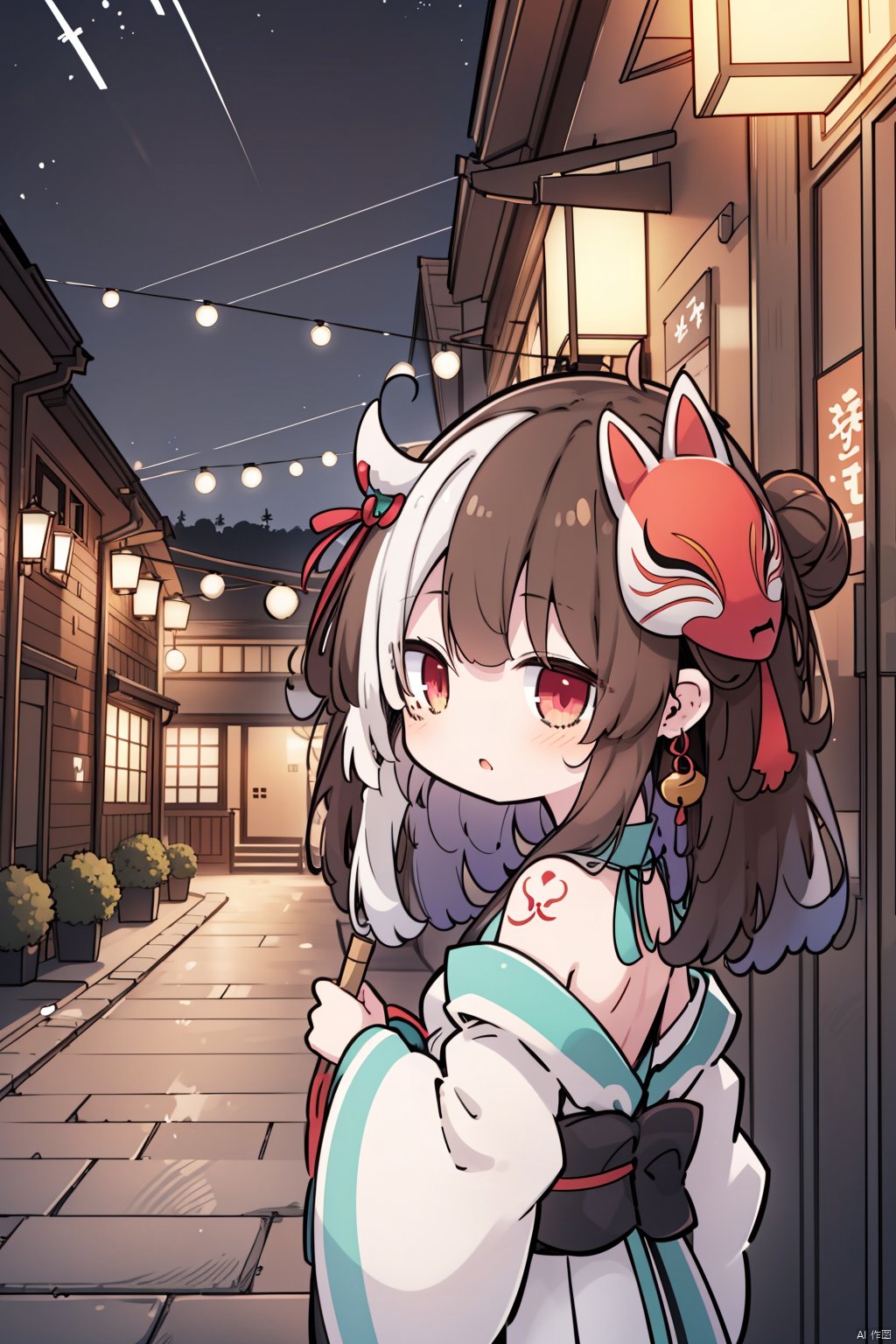  nakiri_ayame, multiple_girls, mask_on_head, virtual_youtuber, ookami_mio, nakiri_ayame_\(1st_costume\), mask, horns, oni_mask, 6+girls, japanese_clothes, outdoors, shirakami_fubuki, red_eyes, night, kimono, lantern, long_hair, oozora_subaru, hair_bell, white_hair, bell, animal_ears, looking_at_viewer, streaked_hair, inugami_korone, red_hair, nekomata_okayu, hair_bun, sky, double_bun, tattoo, black_hair, night_sky, uruha_rushia, off_shoulder, hair_ornament, oni, fox_ears, usada_pekora, autumn_leaves, paper_lantern, brown_hair, sash, obi, minato_aqua, holding, multicolored_hair, back_tattoo, leaf, natsuiro_matsuri, jingle_bell