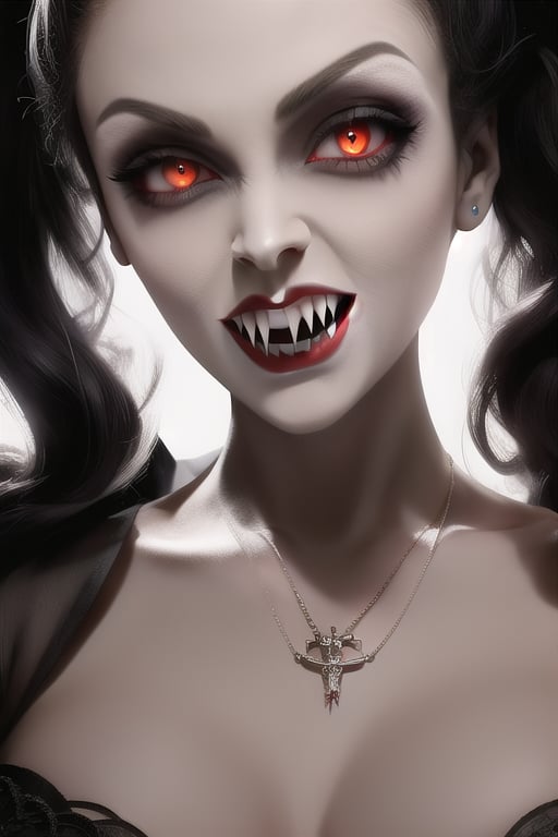 1 girl, Vampire, large(extremely sharp) fangs,Light skinned black girl