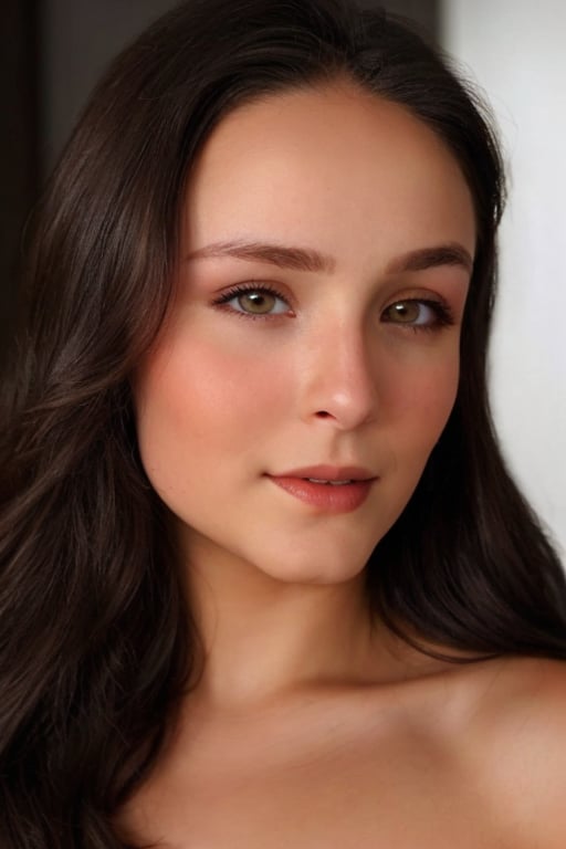 Hyperrealistic photo of Larissa Manoela, realistic and detailed face, realistic eyes, realistic skin texture. Portrait of Larissa Manoela with an intense and charismatic expression. Soft and romantic lighting, highlighting her natural beauty. Cinematic style.