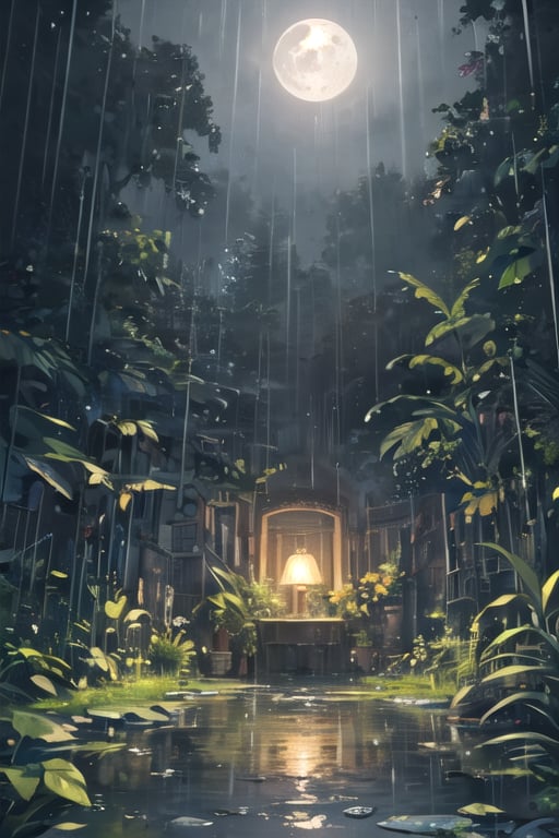 Create a captivating and enchanting scene featuring a plant in the rain under the moonlight. Develop a series of artworks with meticulous attention to detail,  ensuring high-resolution visuals ranging from 4k to 8k for an immersive experience. Aim for a masterpiece quality (aspect ratio: 1.2) that evokes the unique beauty of the plant,  rain,  and moonlit atmosphere.Visualize the plant gracefully interacting with raindrops under the soft glow of the moon. Craft each scene to highlight the different nuances of this magical environment—perhaps the rain sparkles as it falls,  and the plant's leaves glisten with droplets. Consider portraying the plant in various stages,  from gentle drizzles to more intense rainfall.Detail the moonlit sky with the celestial glow casting shadows and reflections. Convey a sense of tranquility,  magic,  and natural harmony in each artwork. Experiment with different perspectives,  showcasing the plant's interaction with rain under the captivating moonlight.Ensure each piece in the series captures a unique aspect of this enchanting scene,  celebrating the dance between the plant,  rain,  and moon in a visually stunning and emotionally resonant way.,,,ELF