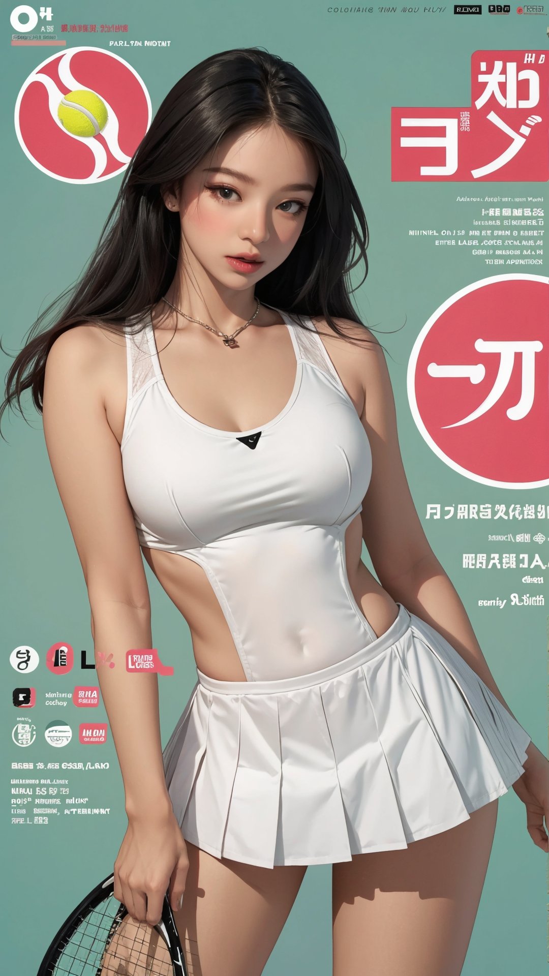 1girl, standing, thigh up body, ((looking at viewer, tennis girl outfit, center opening,)) 2D artstyle, magazine cover, outline, earings, blush, green background, hairstyle, ultra detailed, best quality, sharp focus, ,DiaSondef,sophiesw,Mia ,Anna ,mthanhh,minatw,momo,sanatw,aespakarina,wintracy