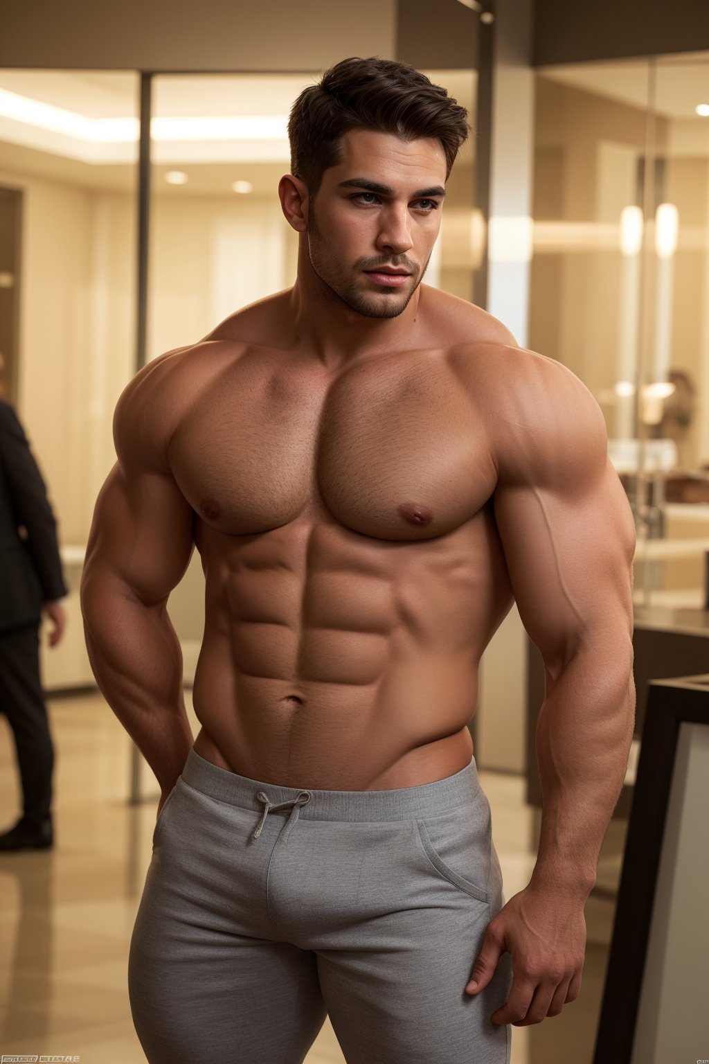 Handsome man, thin muscle man, detailed face:1.4, dynamic poses, in public area, wearing suit, realistic skin, Soft skin, matte skin, HDR, 8K, hyperrealistic, Hyper detailed muscle