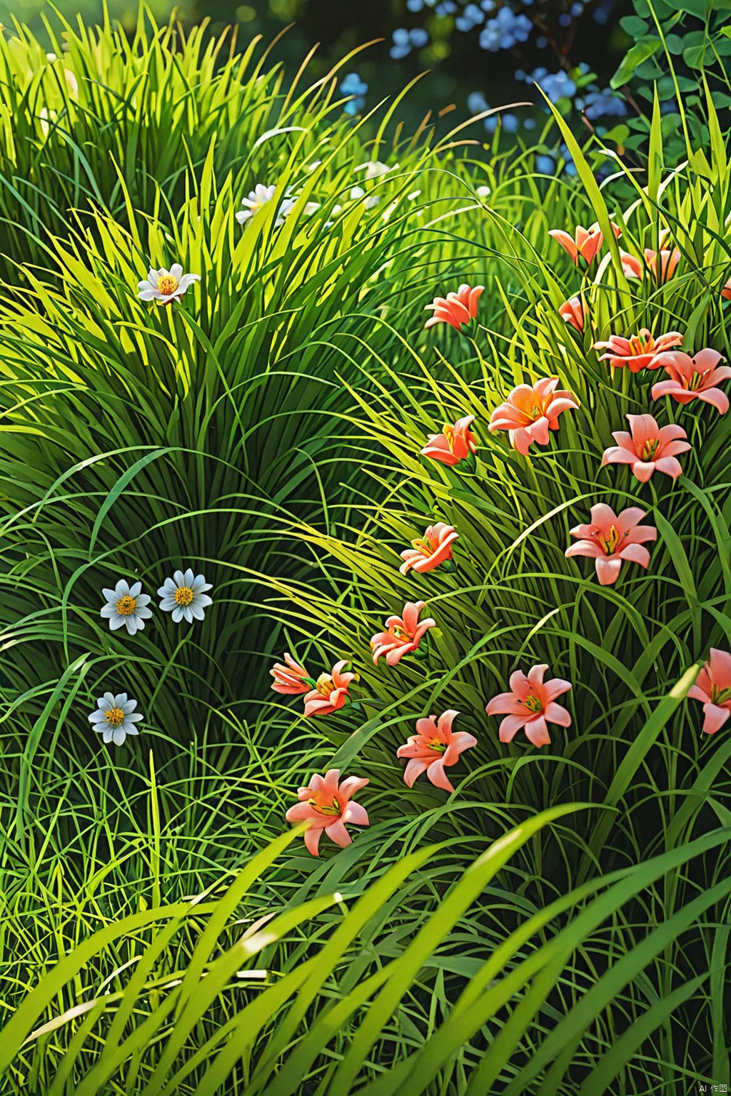 Flower and grass bushes ,