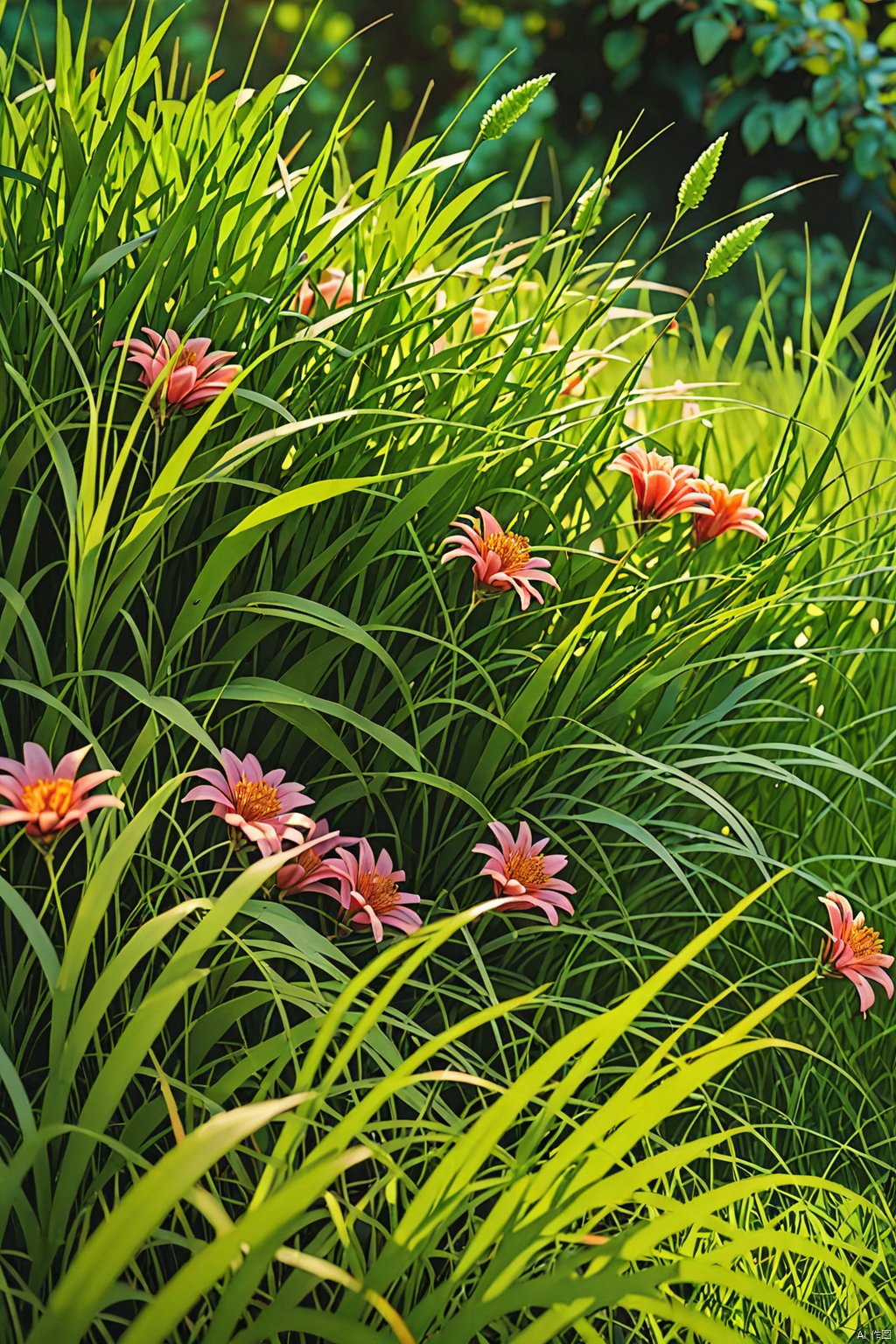 Flower and grass bushes ,