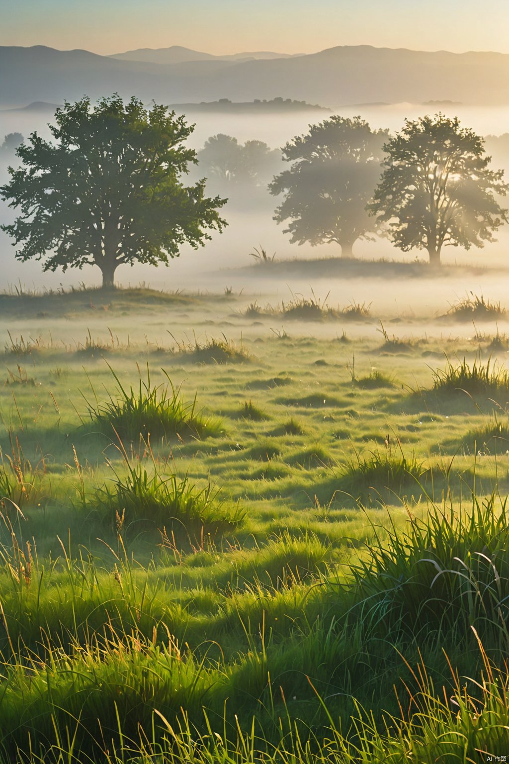 Misty grassland ,
