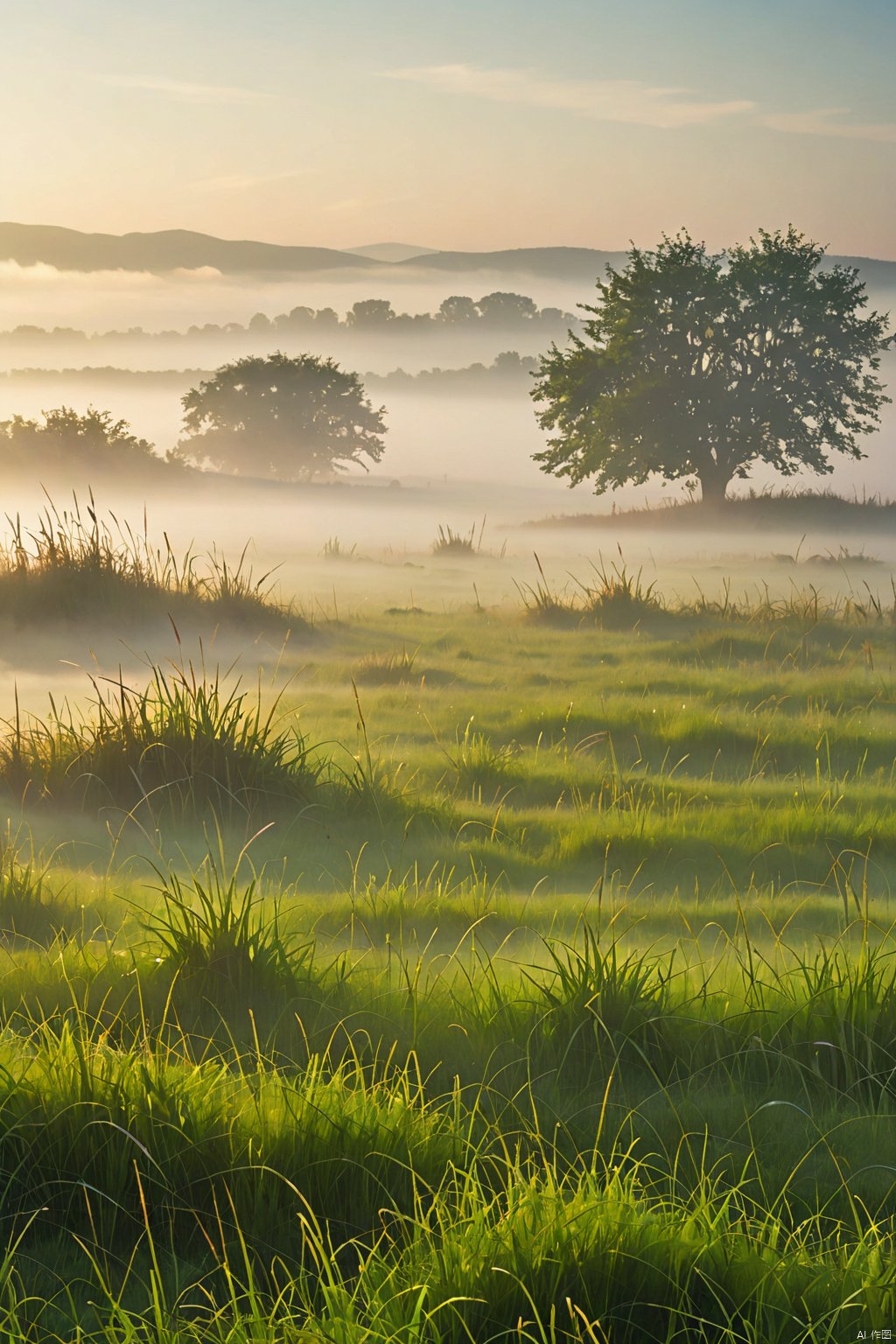 Misty grassland ,
