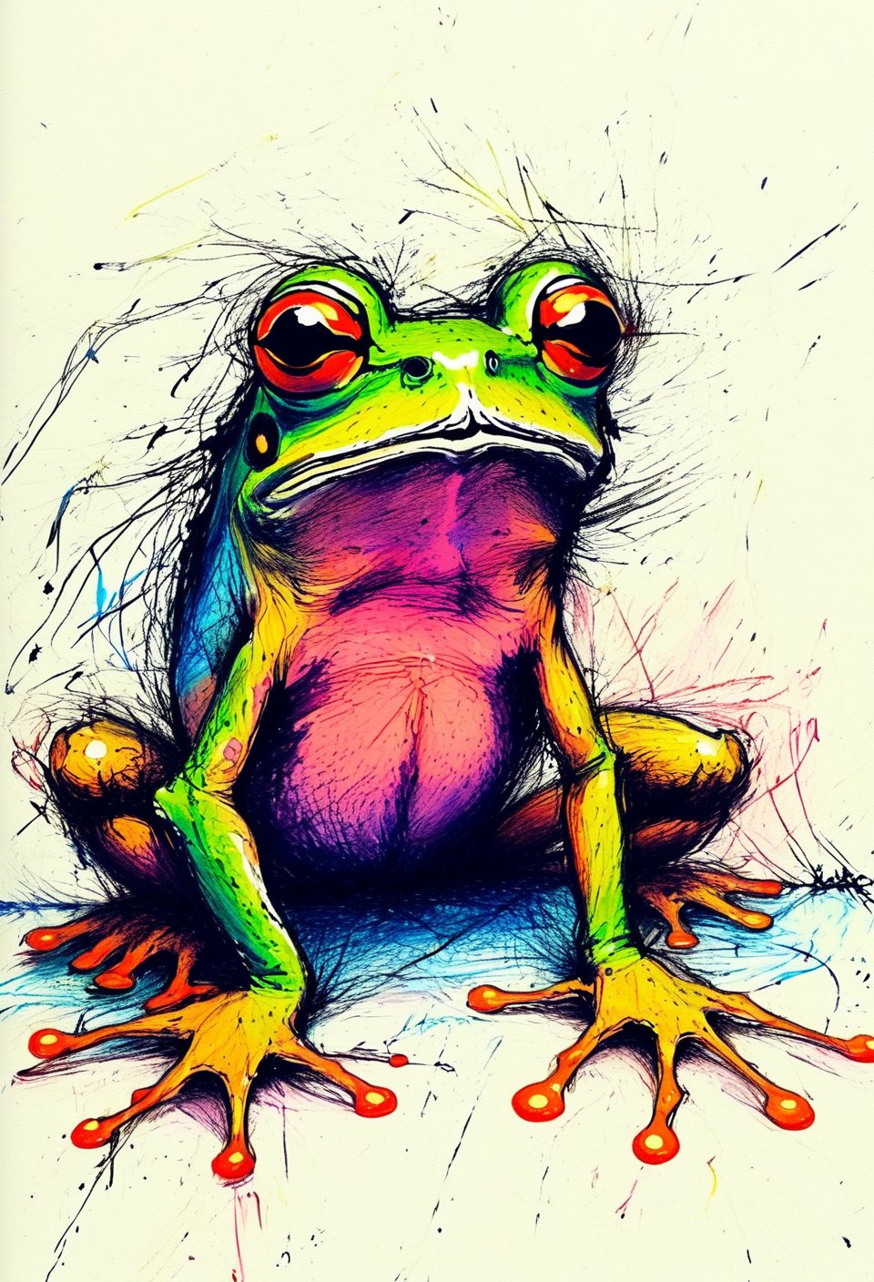 messy mdsktch color sketch of a frog on LSD