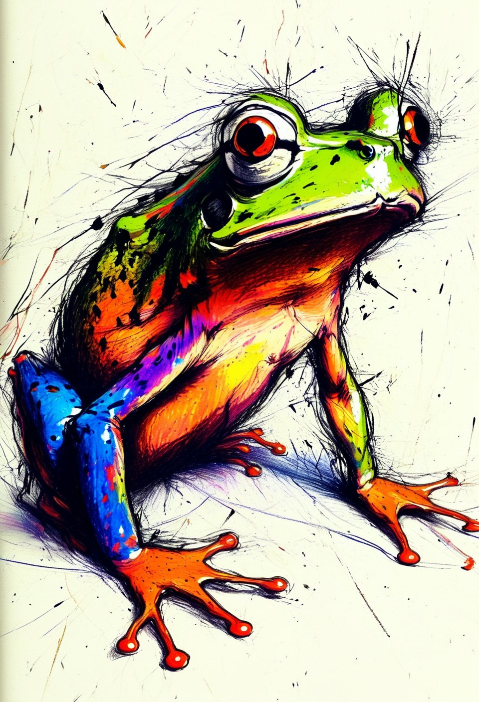 messy mdsktch color sketch of a frog on LSD, high Dynamic
