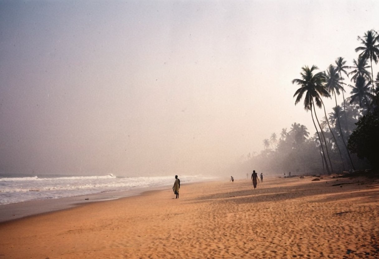 lith_argenta_bromBN1W, a foggy beach in sri lanka, hard shadow