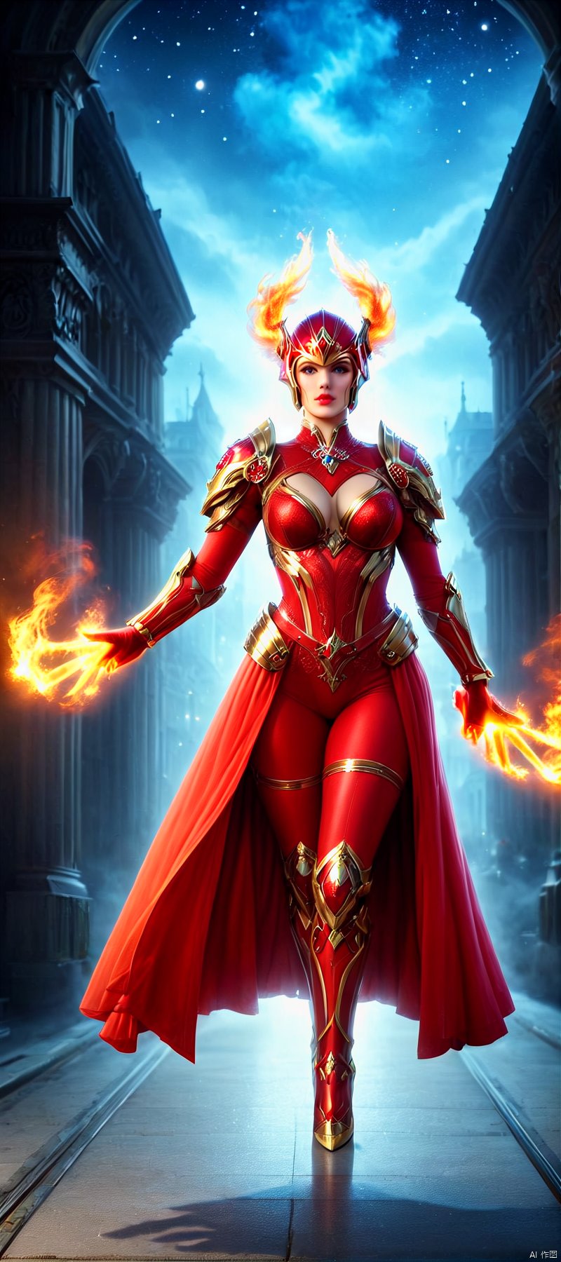 masterpiece, top quality,phoenix dark is x-men, beautiful and aesthetic:1.2, (1girl:1.3), (full body:1.5),red suitbody ,looking at viewer,fire hair, extreme detailed,(fire hands:1.5),fire,smoke,goddess, detailed, detail fingers, detail face, masterpiece,ultra realistic,32k,extremely detailed CG unity 8k wallpaper, best quality, Cinematic photography, movie mood, cinematic light, compelling composition, storytelling elements, conveys emotion, mood, and narrative depth, creating visually striking images that feel like still frames from a film, Cinematic portrait photography, capture subject in a way that resembles a still frame from a movie, cinematic lighting, story, narrative quality, drawing viewers into the scene and evoking a sense of cinematic immersion, capturing emotion, professional, engaging, compelling composition, night photography, nocturnal beauty, city lights, starry skies, celestial wonders, moonlit landscapes, urban glow, capturing the essence of darkness, ethereal atmosphere, dramatic shadows, magical ambiance, long exposure techniques, expert use of light sources,MECHA ANGEL SOLDIER,TRIDENT,Heavenly Breasts,hold trident,COLORFUL GRADIENT,wielding a scythe,PVC rendering figure and pedestal ,MAD-BDYARMR,Helmet,score_9 score_8_up score_7_up