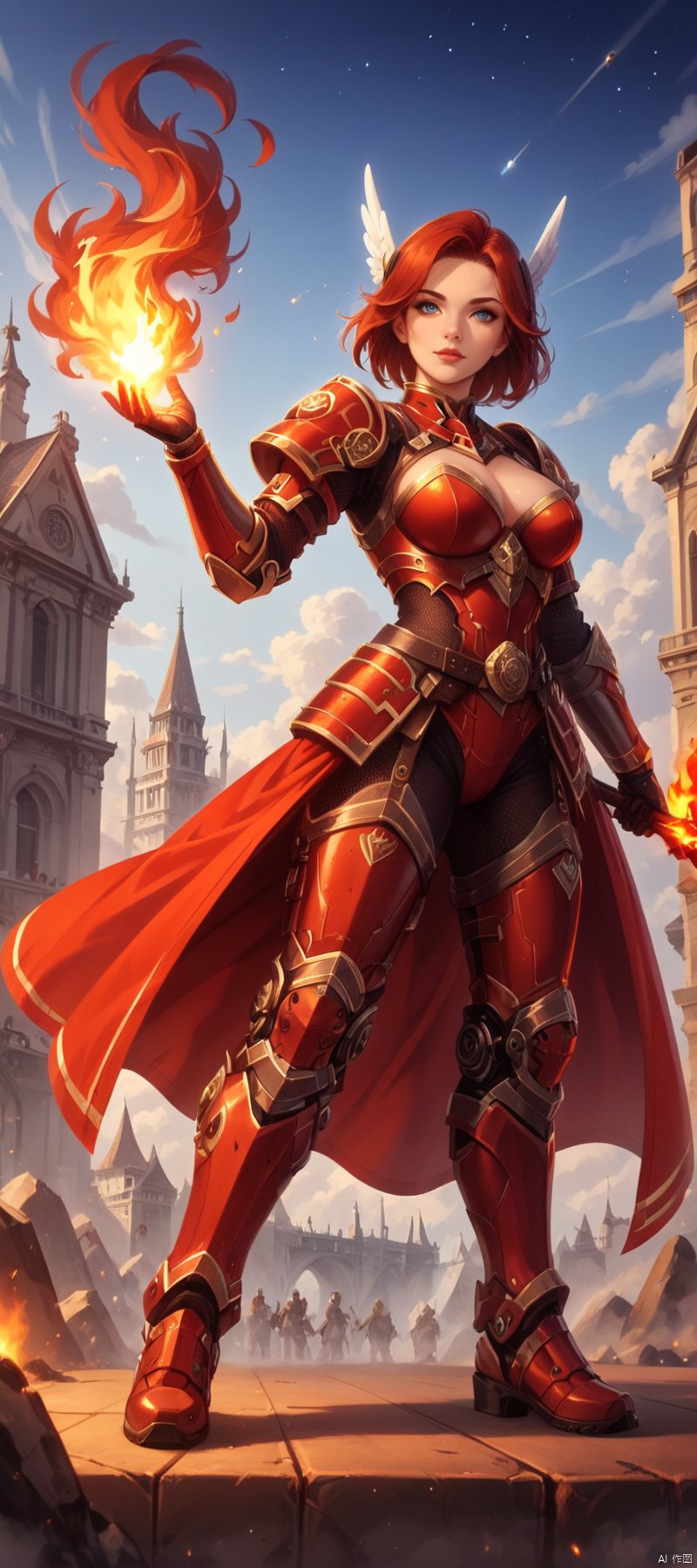 1 girl, Flame body, masterpiece, top quality,phoenix dark is x-men, beautiful and aesthetic:1.2, (1girl:1.3), (full body:1.5),red suitbody ,looking at viewer,fire hair, extreme detailed,(fire hands:1.5),fire,smoke,goddess, detailed, detail fingers, detail face, masterpiece,ultra realistic,32k,extremely detailed CG unity 8k wallpaper, best quality, Cinematic photography, movie mood, cinematic light, compelling composition, storytelling elements, conveys emotion, mood, and narrative depth, creating visually striking images that feel like still frames from a film, Cinematic portrait photography, capture subject in a way that resembles a still frame from a movie, cinematic lighting, story, narrative quality, drawing viewers into the scene and evoking a sense of cinematic immersion, capturing emotion, professional, engaging, compelling composition, night photography, nocturnal beauty, city lights, starry skies, celestial wonders, moonlit landscapes, urban glow, capturing the essence of darkness, ethereal atmosphere, dramatic shadows, magical ambiance, long exposure techniques, expert use of light sources, Heavenly Breasts,COLORFUL GRADIENT,score_9_up score_8_up score_7_up,DAMIMI,Spear and Shield,UTASHIMADG fishnets mecha leotard armor, HKMAGIC,Wearing fist gauntlets, HKSTYLE,MECHA ANGEL SOLDIER, waving a huge battleaxe