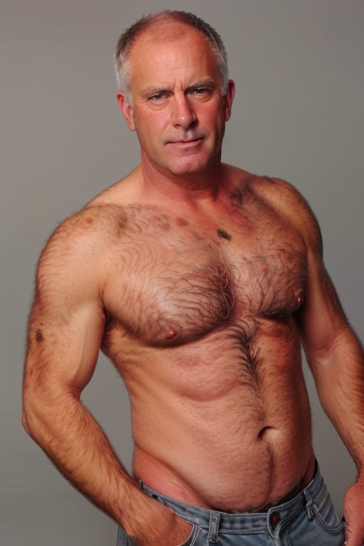 one mature handsome hairy man,face and torso,